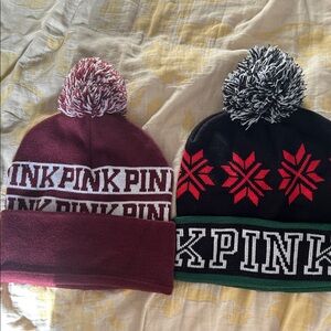 Victoria's Secret PINK Knit Beanies - Burgundy and Black